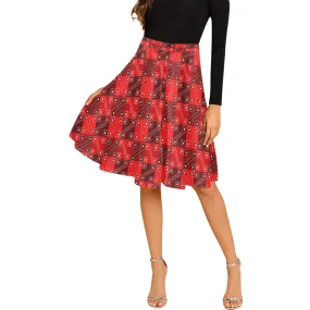 inca sun goddess print Melete Pleated Midi Skirt (Model D15)