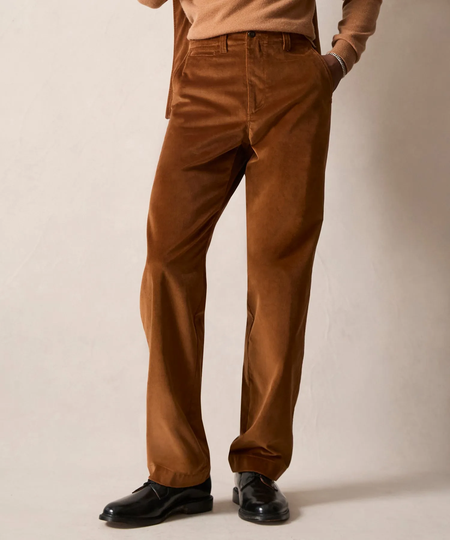 Italian Relaxed Velvet Trouser in Caramel