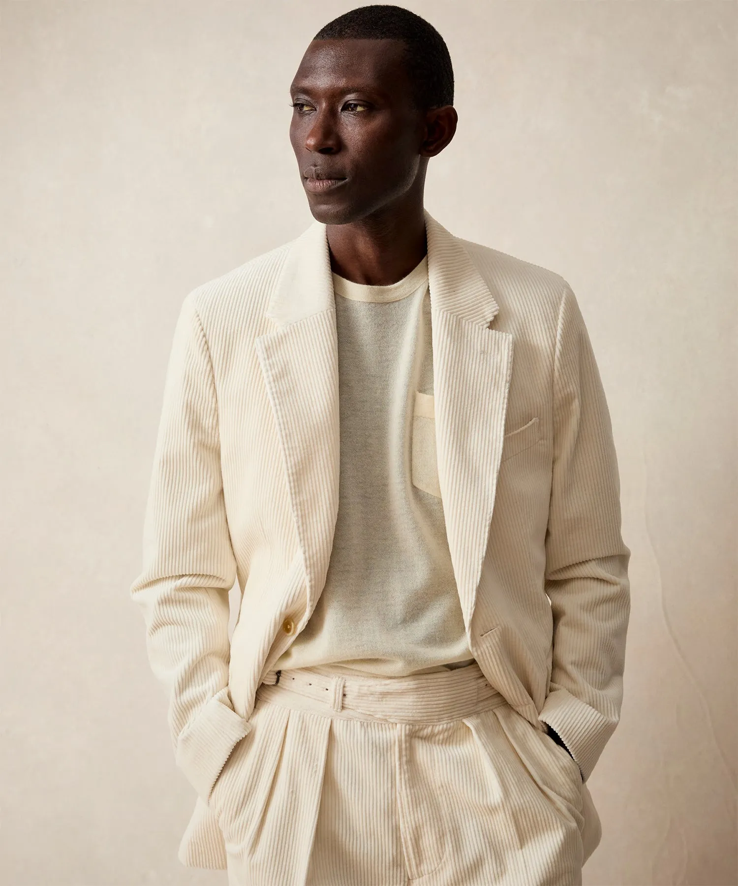 Italian Wide Wale Corduroy Sutton Jacket in White