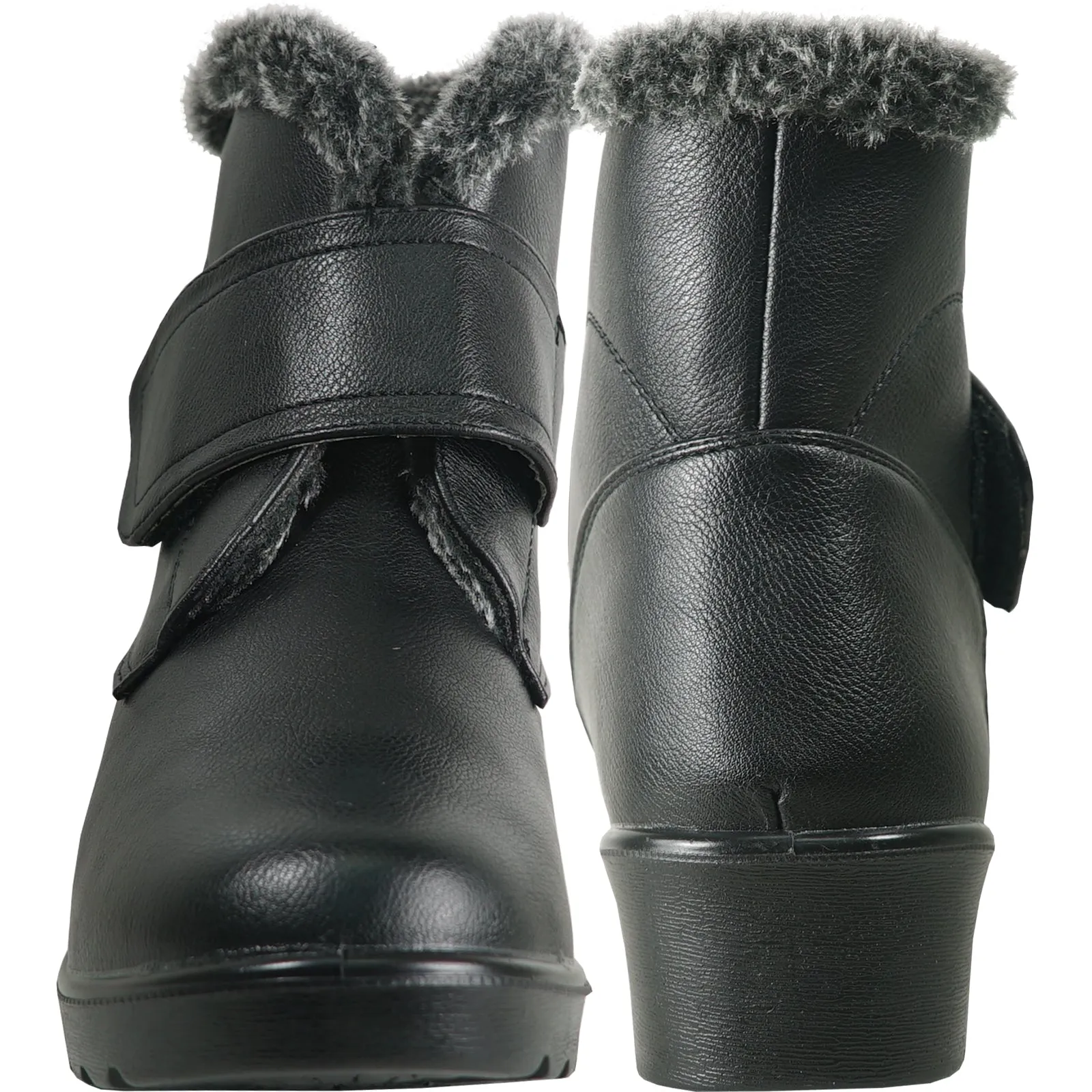 KOZI Women Winter Fur Boot NANCY-6 Ankle Casual Boot Black - with Ice Cleat Outsole