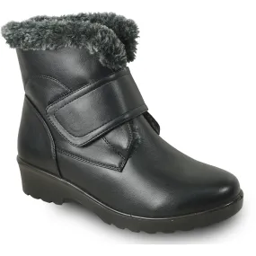 KOZI Women Winter Fur Boot NANCY-6 Ankle Casual Boot Black - with Ice Cleat Outsole