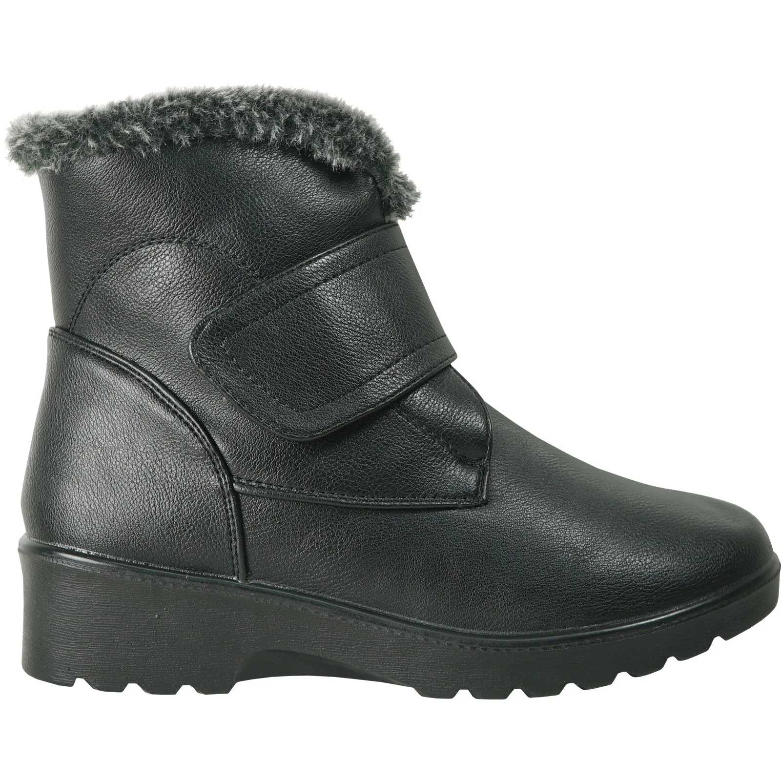 KOZI Women Winter Fur Boot NANCY-6 Ankle Casual Boot Black - with Ice Cleat Outsole