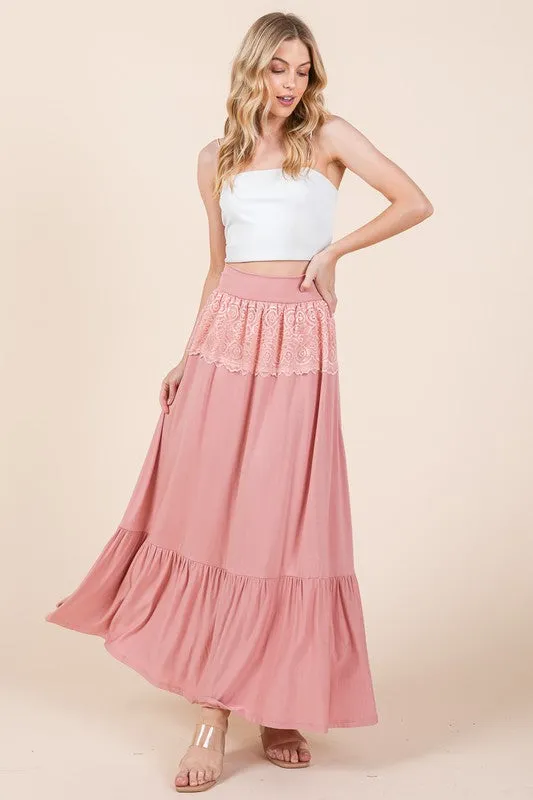 Lace Detailed Ruffle Maxi Skirt