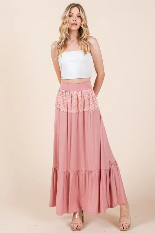 Lace Detailed Ruffle Maxi Skirt