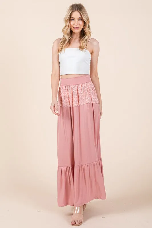 Lace Detailed Ruffle Maxi Skirt