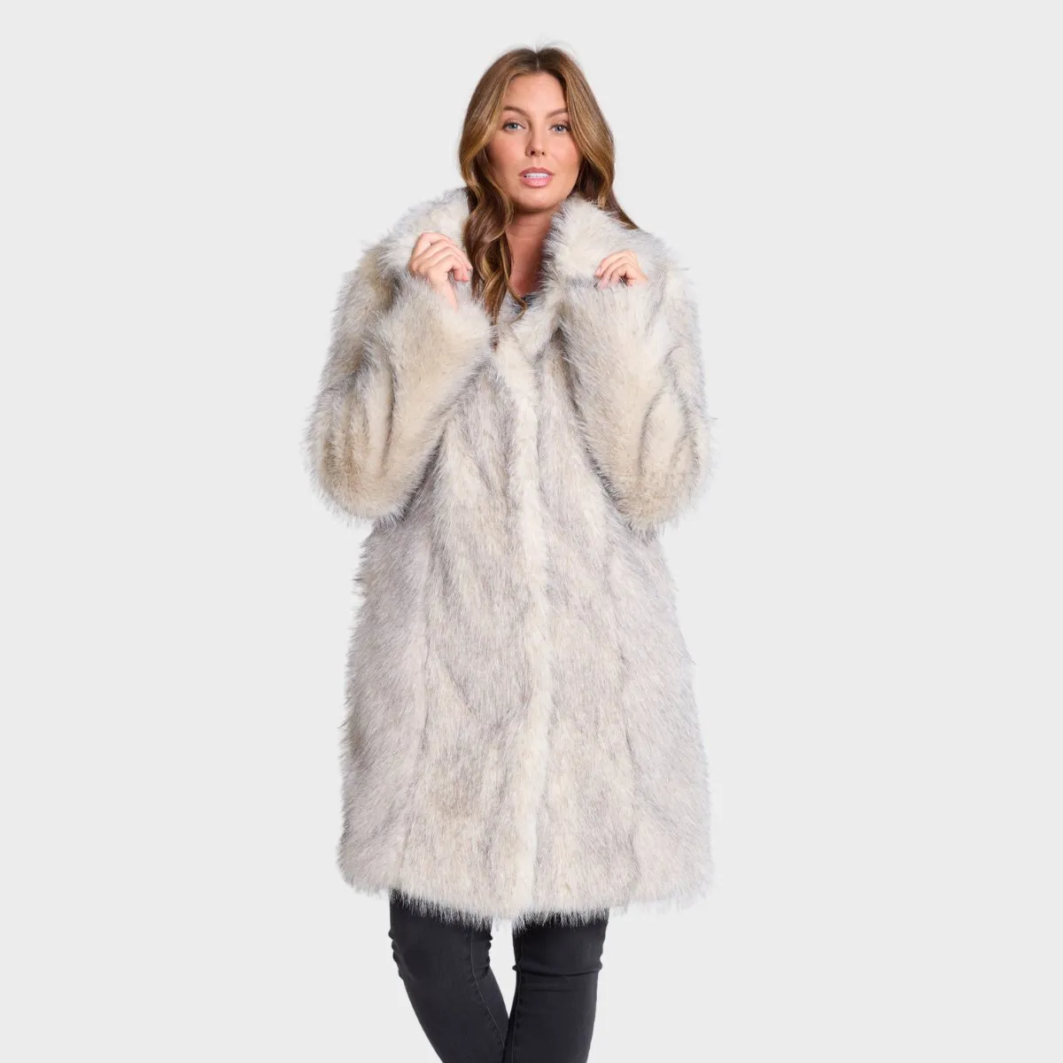 Ladies Long Faux Fur Coat