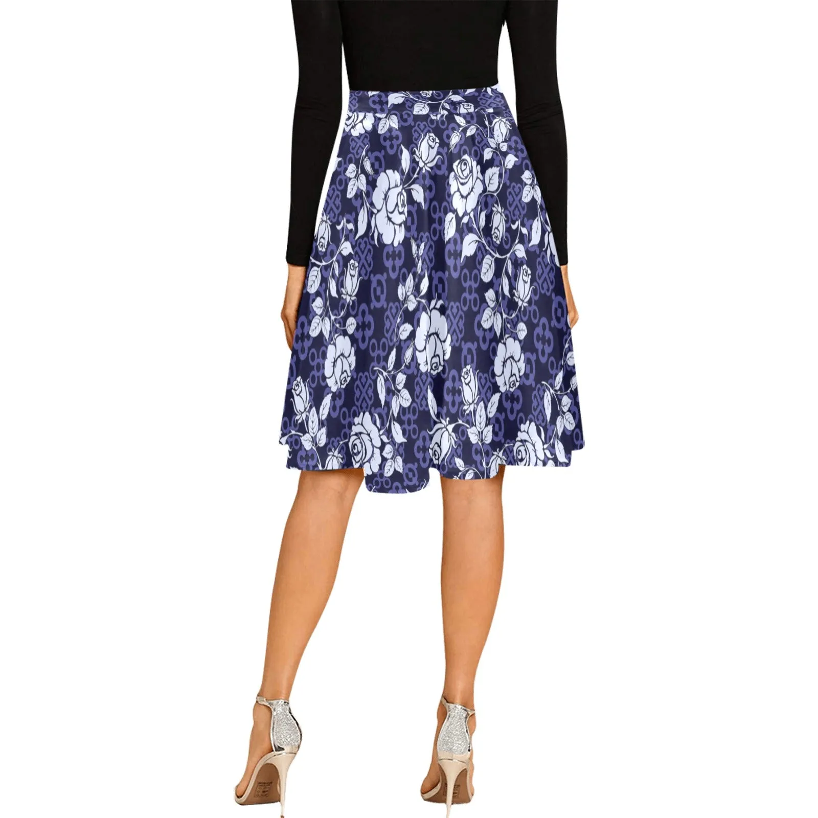 lavender roses adinkra print 2 Melete Pleated Midi Skirt (Model D15)