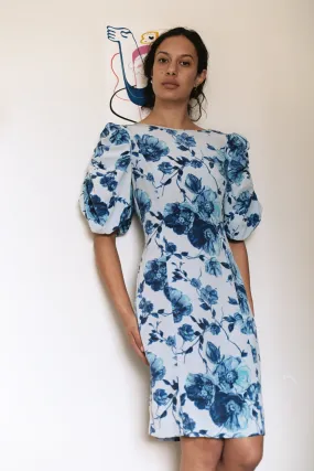 Lavonia dress, blue bloom, silk