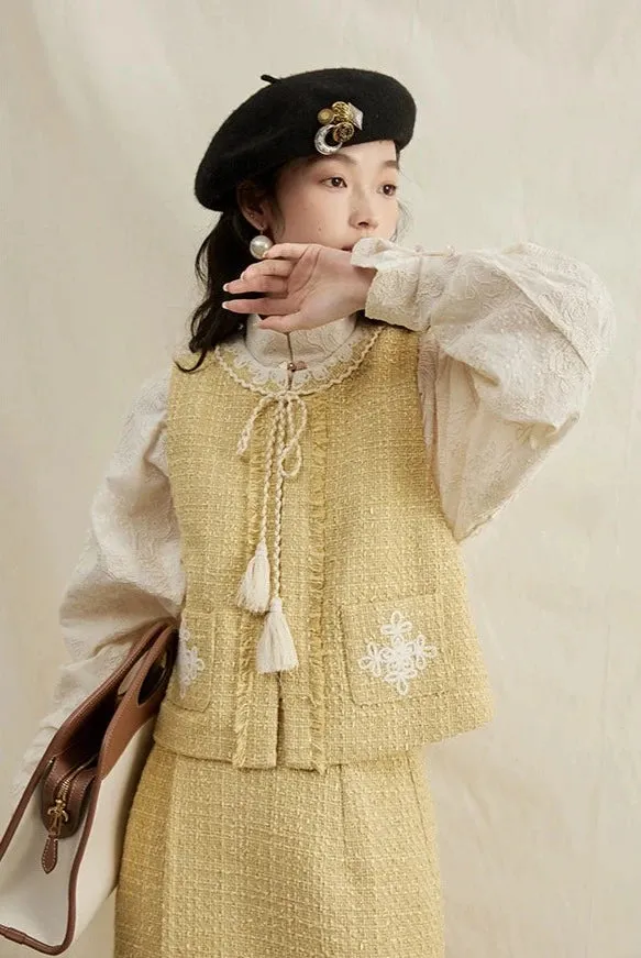 Lemon Croissant 柠檬可颂 Modernized Song Ming Wrap Skirt & Yuanling Bijia Vest Set