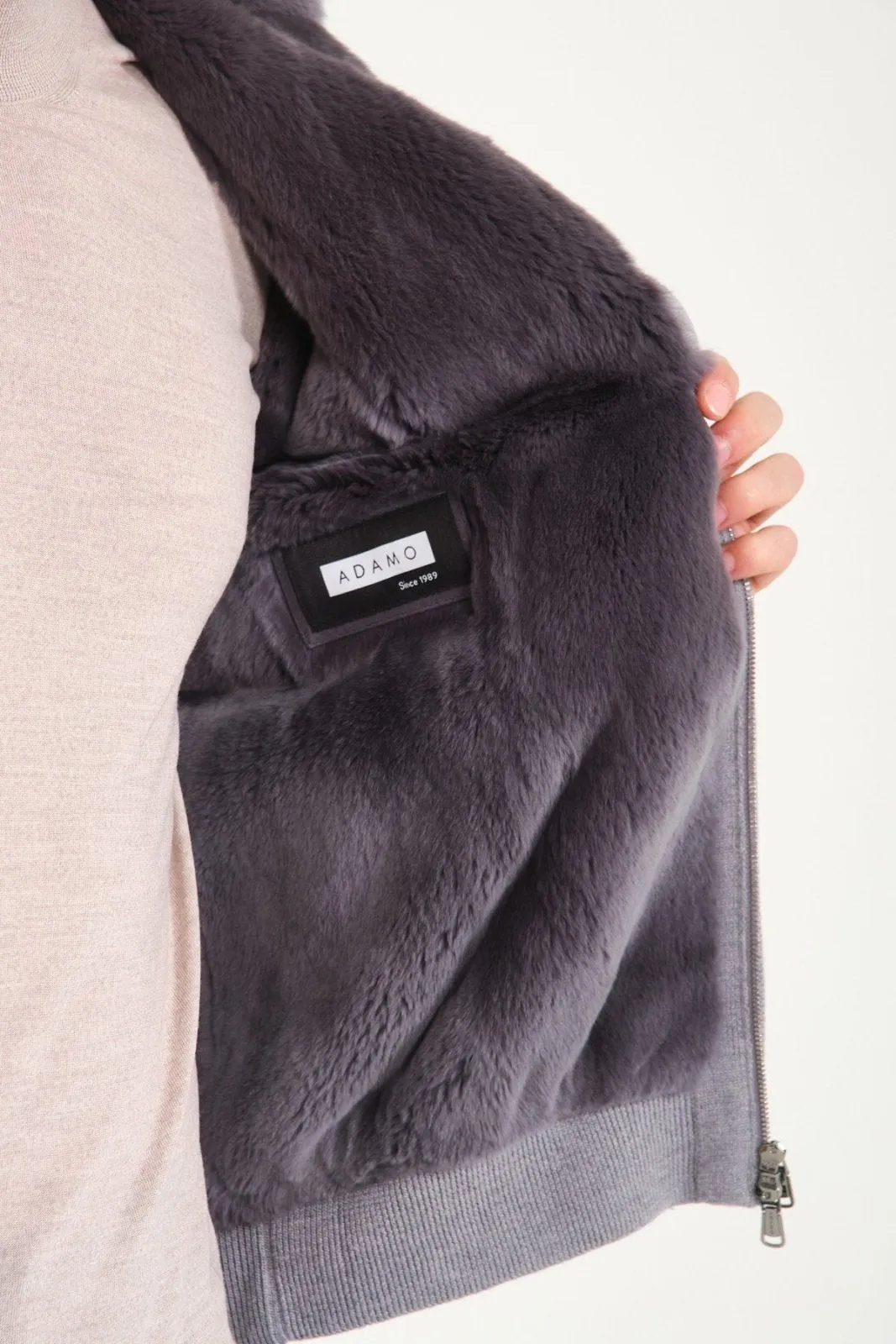 Light Grey Wool & Rex Fur Knit Vest