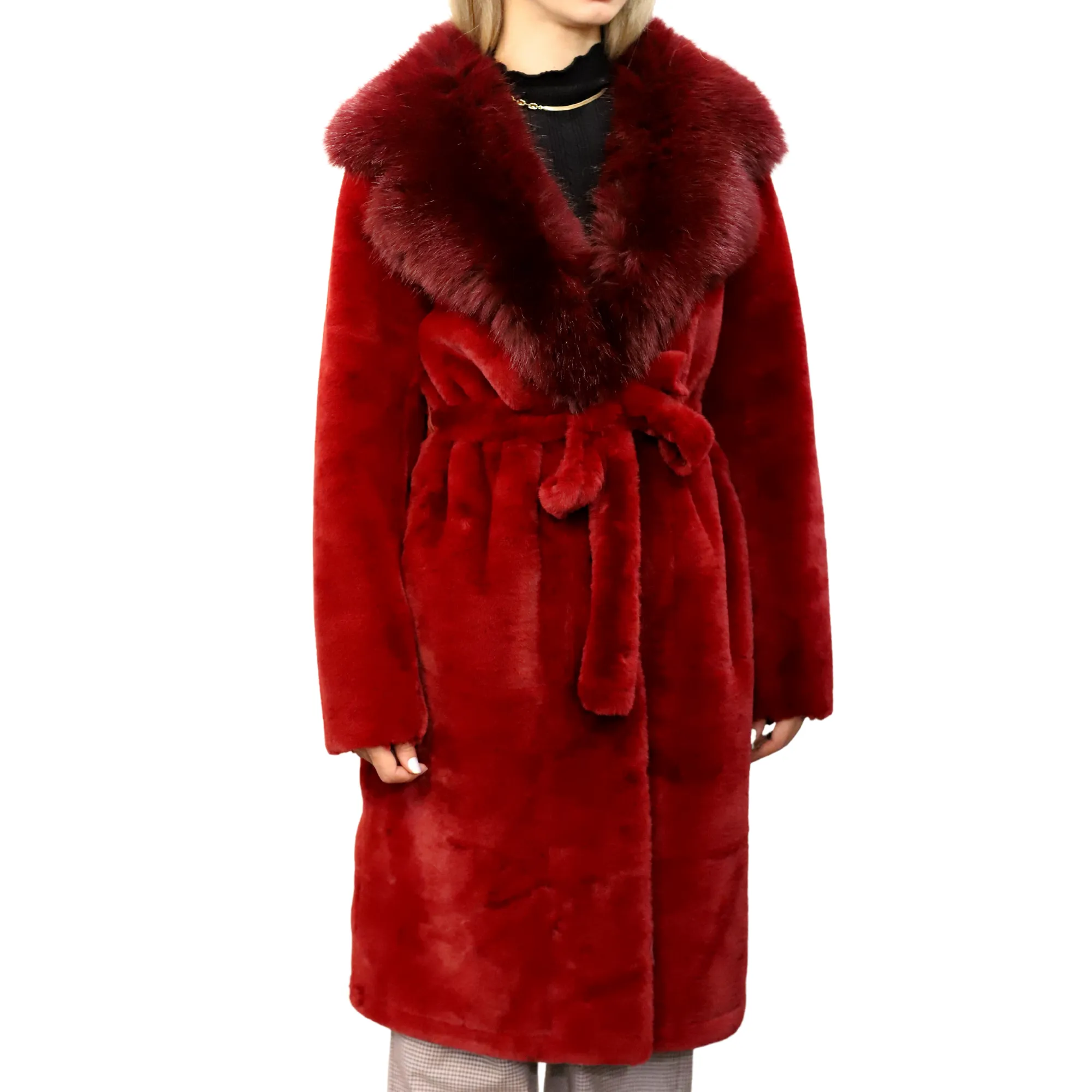 Long Faux Fur Waist Coat - Red