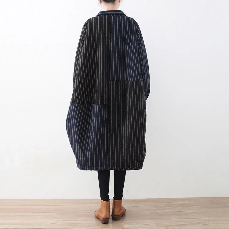 Luxury blue black striped down coat oversized woolen Puffers Jackets Fine patchwork winter outwear