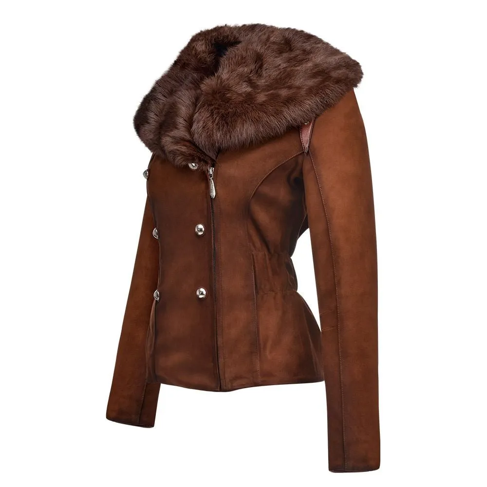 M233COA - Cuadra shedron brown fashion suede leather coat jacket for women