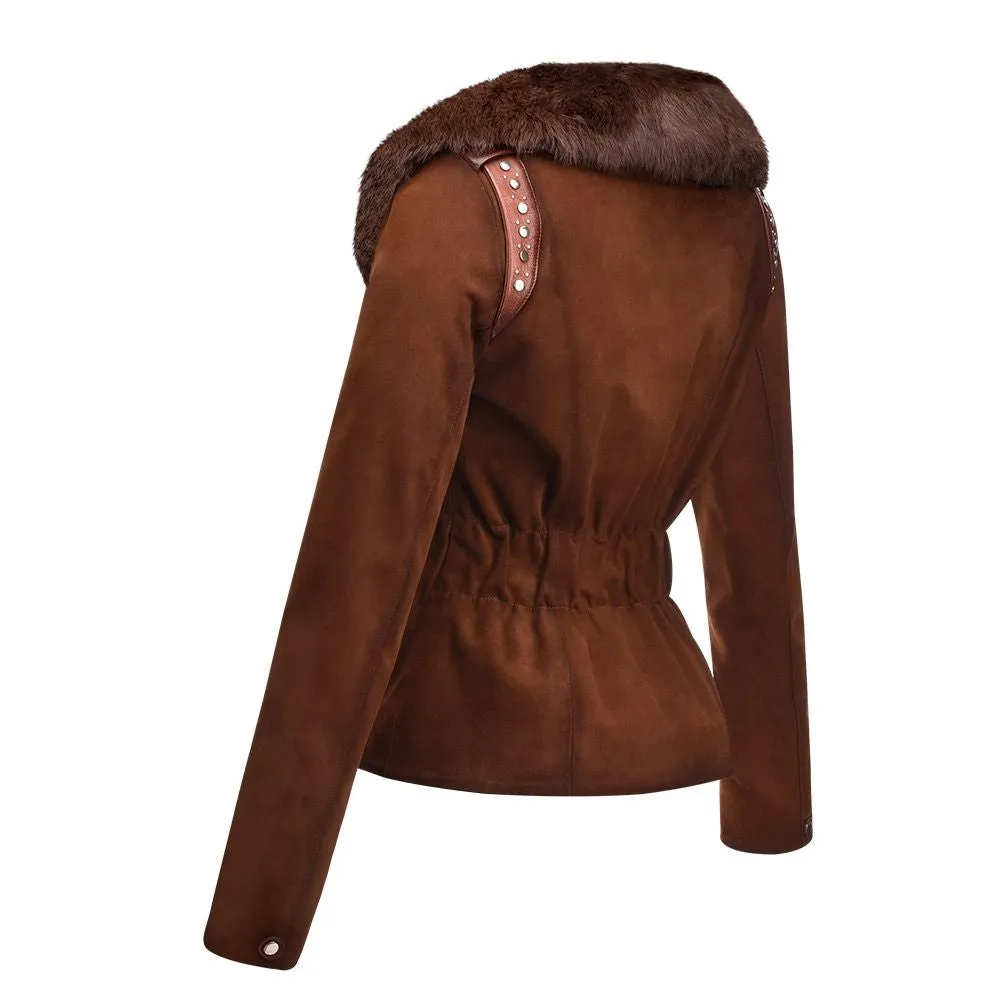 M233COA - Cuadra shedron brown fashion suede leather coat jacket for women