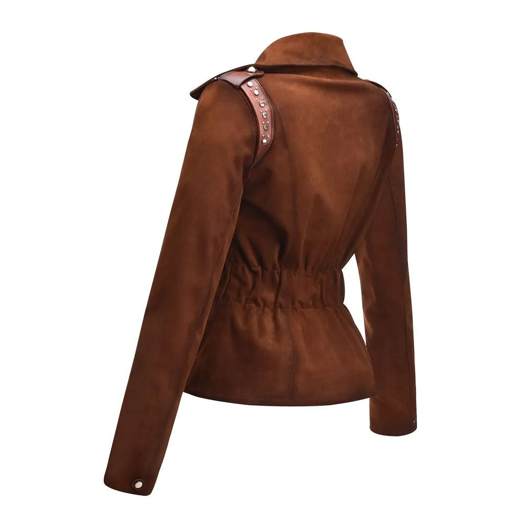 M233COA - Cuadra shedron brown fashion suede leather coat jacket for women