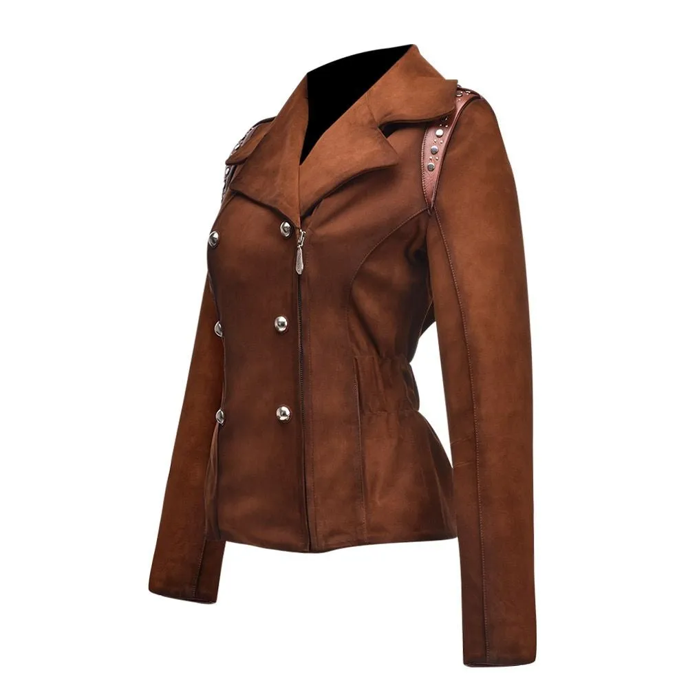 M233COA - Cuadra shedron brown fashion suede leather coat jacket for women