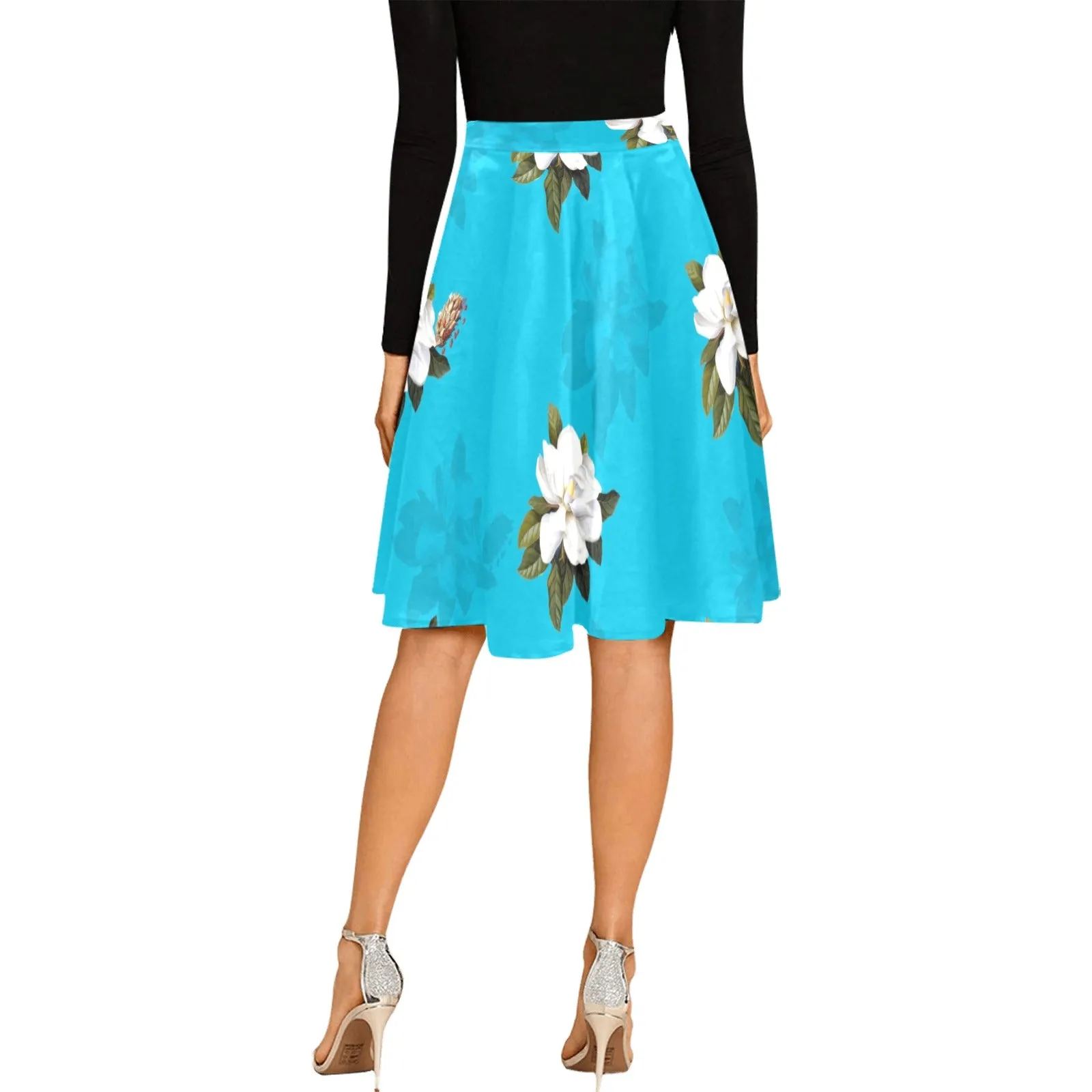 mag blue sil print Melete Pleated Midi Skirt (Model D15)