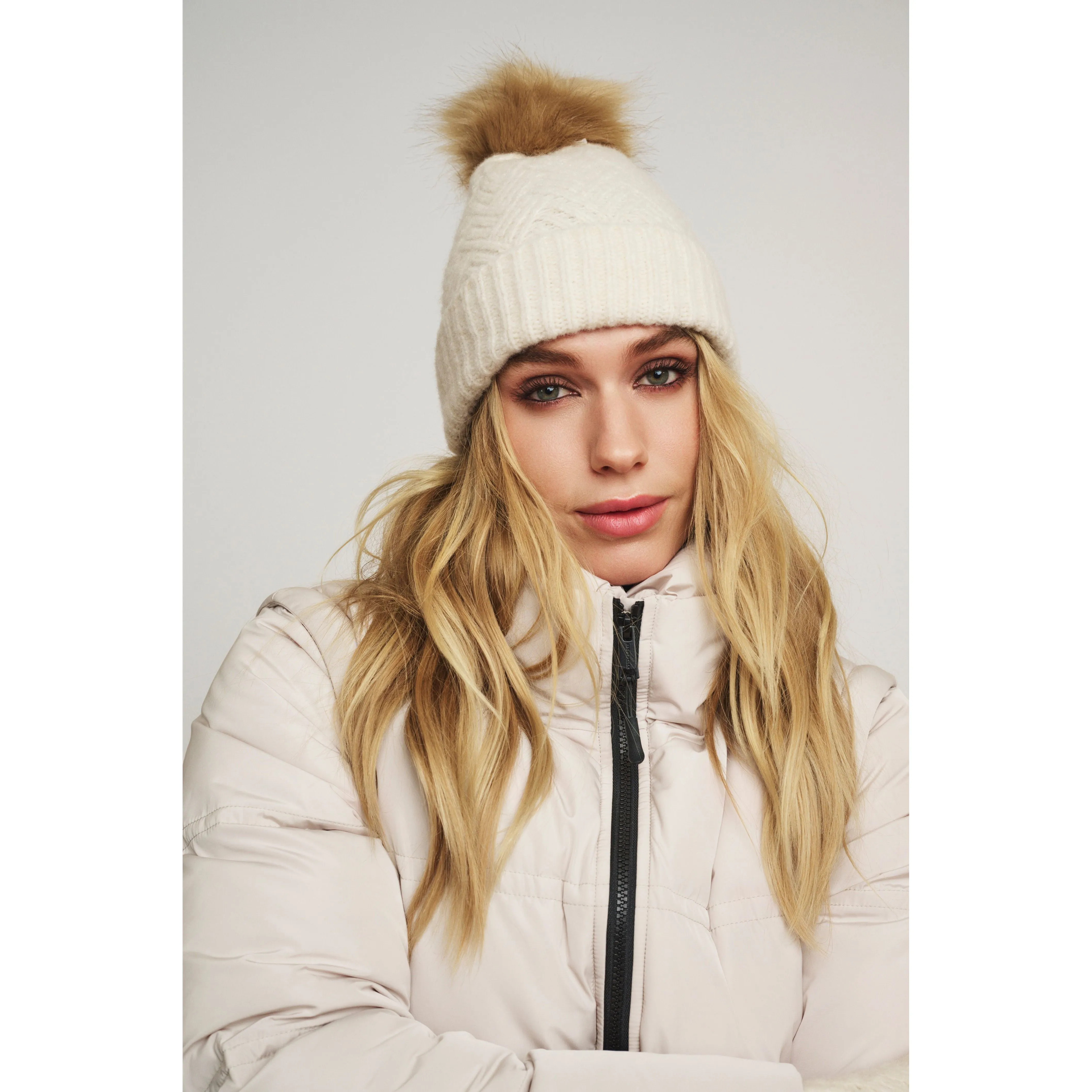 Marti Knitted Beanie With Pom Pom Birch