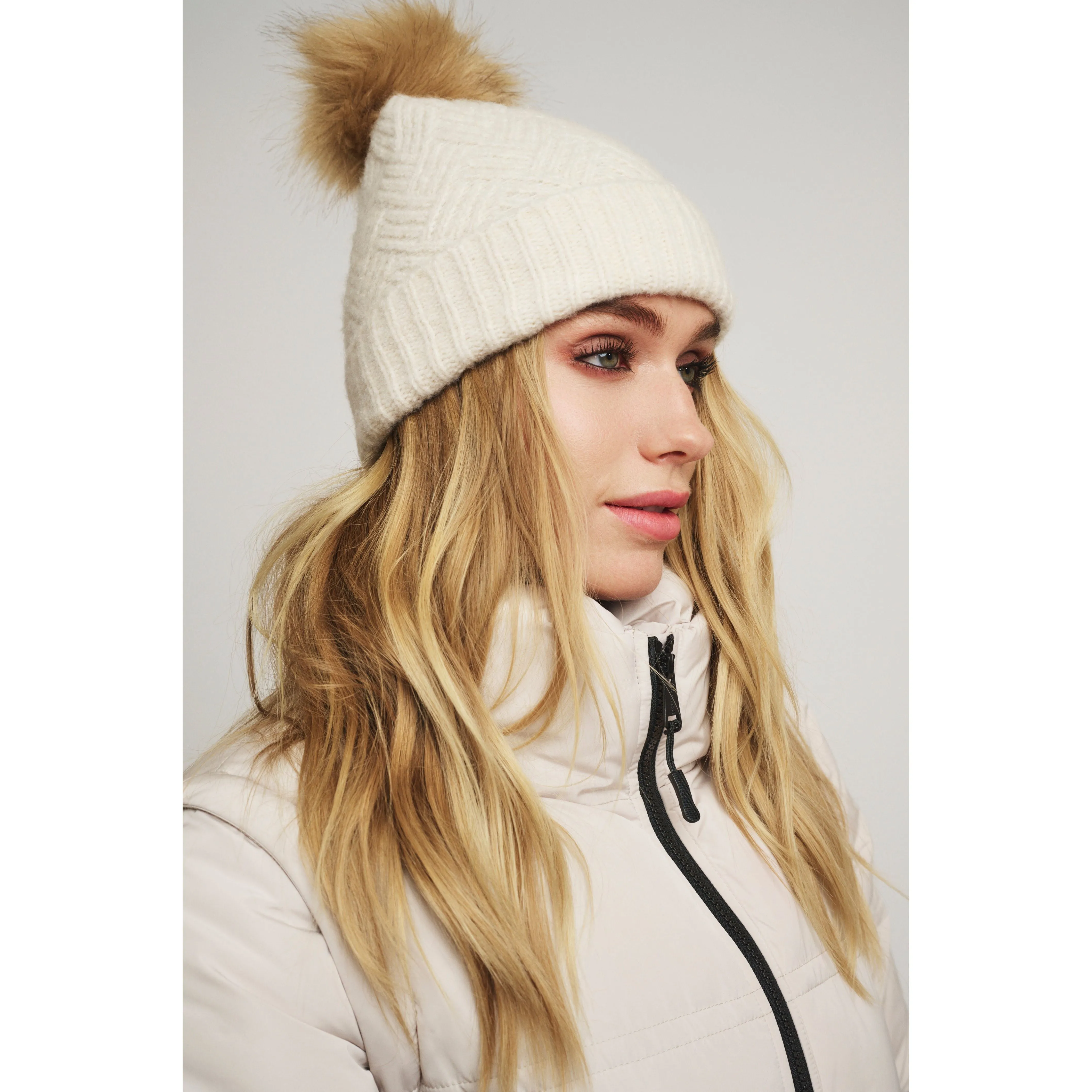 Marti Knitted Beanie With Pom Pom Birch