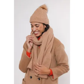 Marti Knitted Beanie With Pom Pom Camel