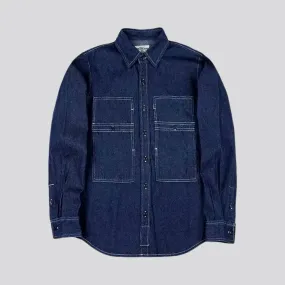 Medium stripes casual worker men's denim shirt