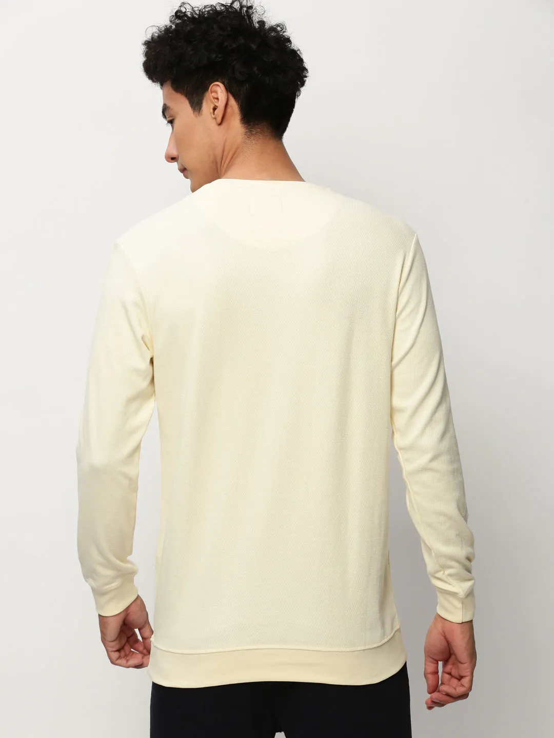 Men Cream Solid Casual Sweatshirts