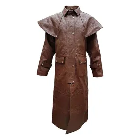 Mens Brown Crocodile Leather Duster Riding Hunting Steampunk Trench coat (T7-BRW-CROC)