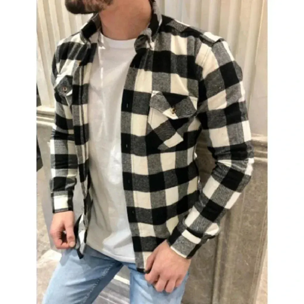 Mens Dual Pocket Long Sleeve Checkered Shirt