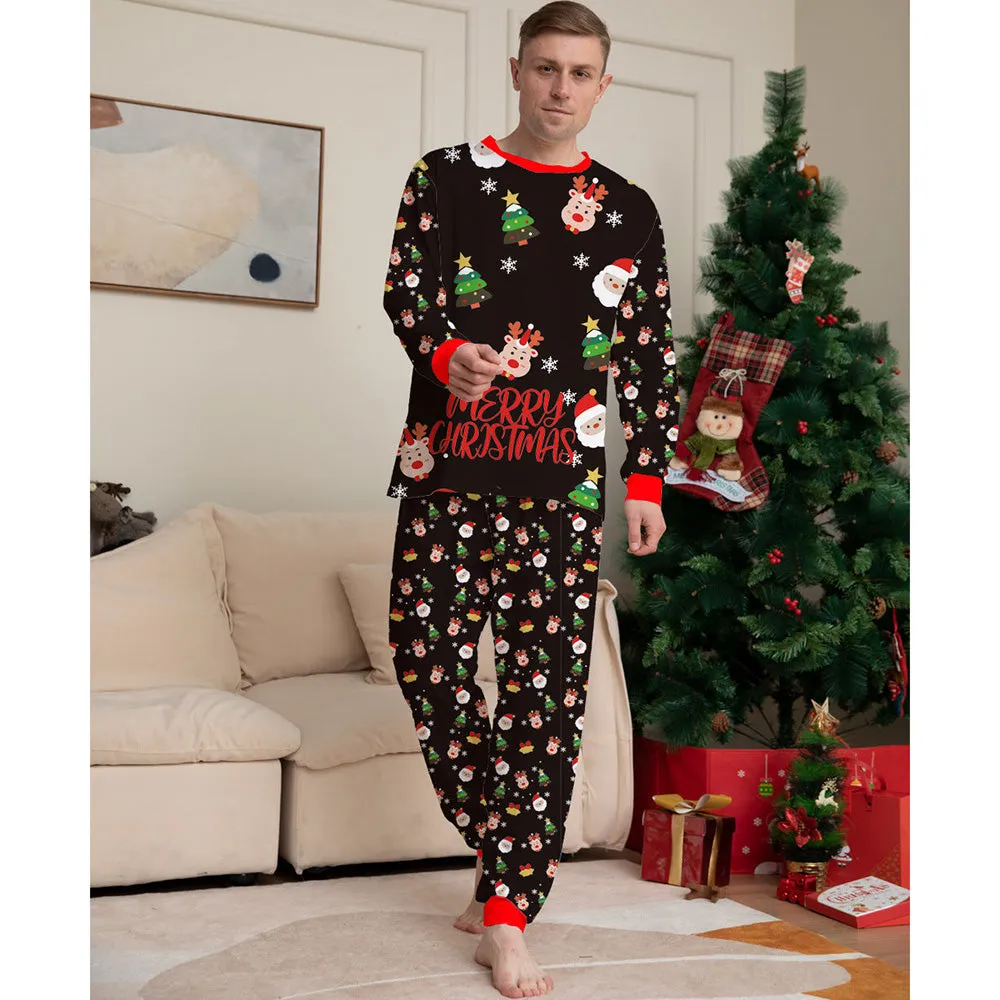 Merry Christmas Santa and Reindeer Patterned Matching Pajamas Sets