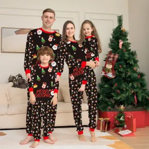 Merry Christmas Santa and Reindeer Patterned Matching Pajamas Sets