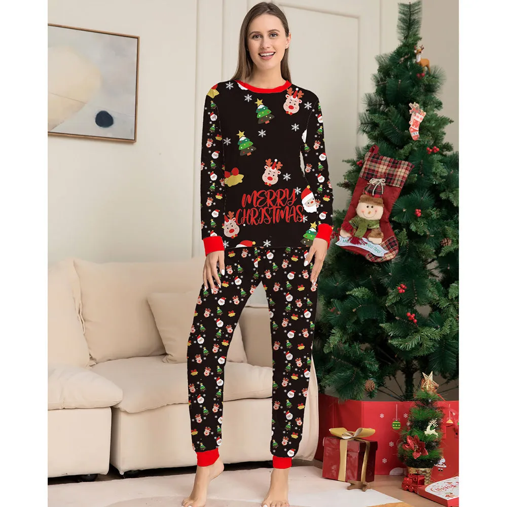 Merry Christmas Santa and Reindeer Patterned Matching Pajamas Sets