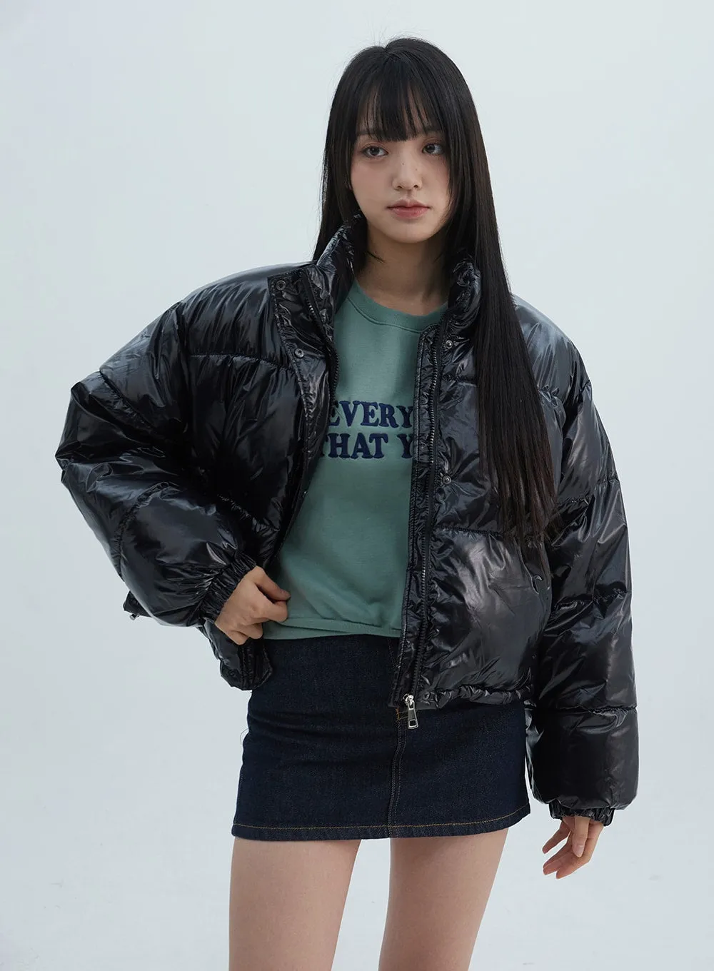 Metallic Crop Puffer Jacket ON310