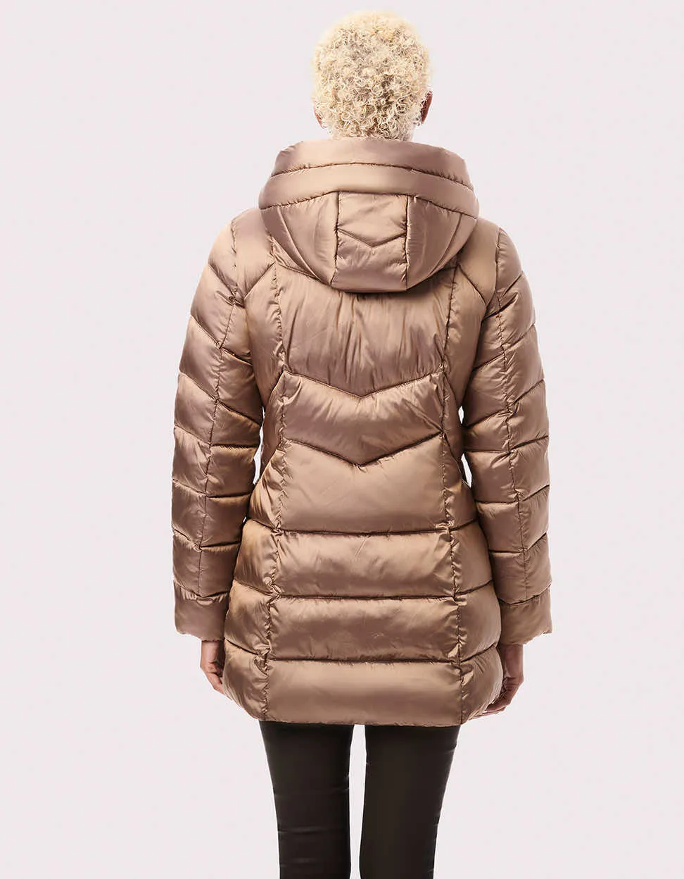 Metallic Fab Funnel Quilted Puffer Jacket