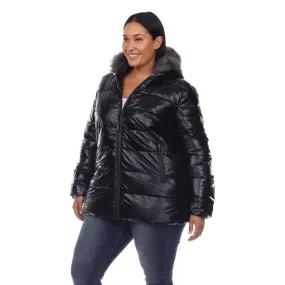 Metallic Puffer Coat with Hoodie - Plus