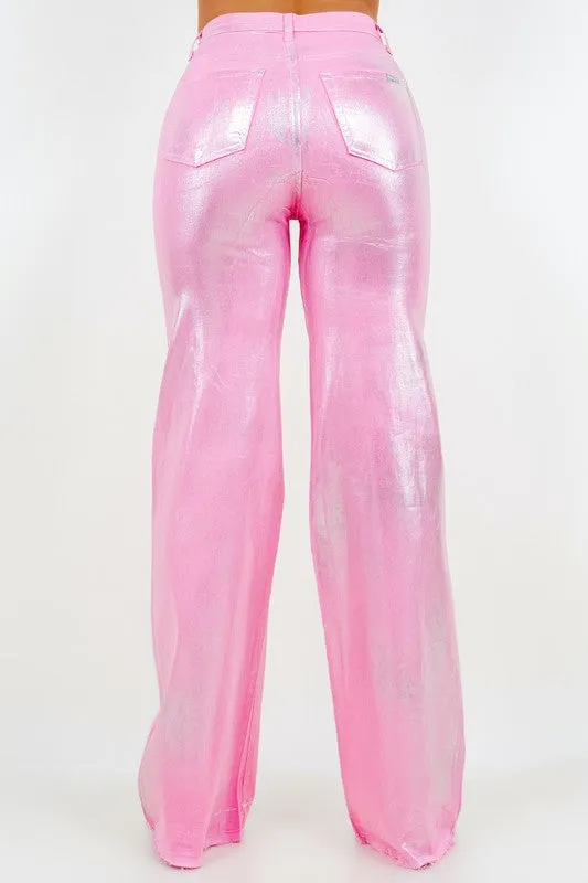 Metallic Wide Leg jean in Pink - Inseam 32