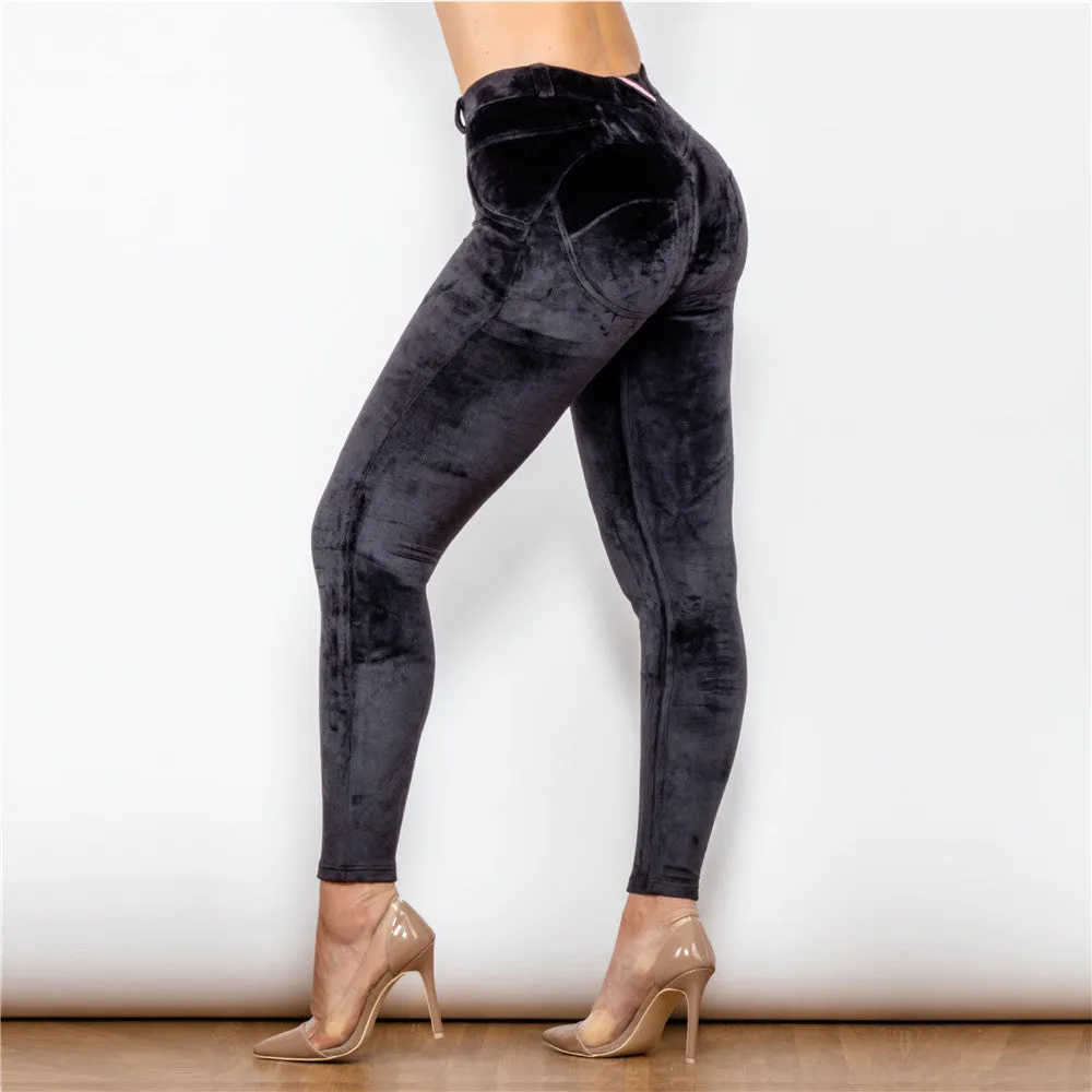 Middle Waist Black Chenille Leggings