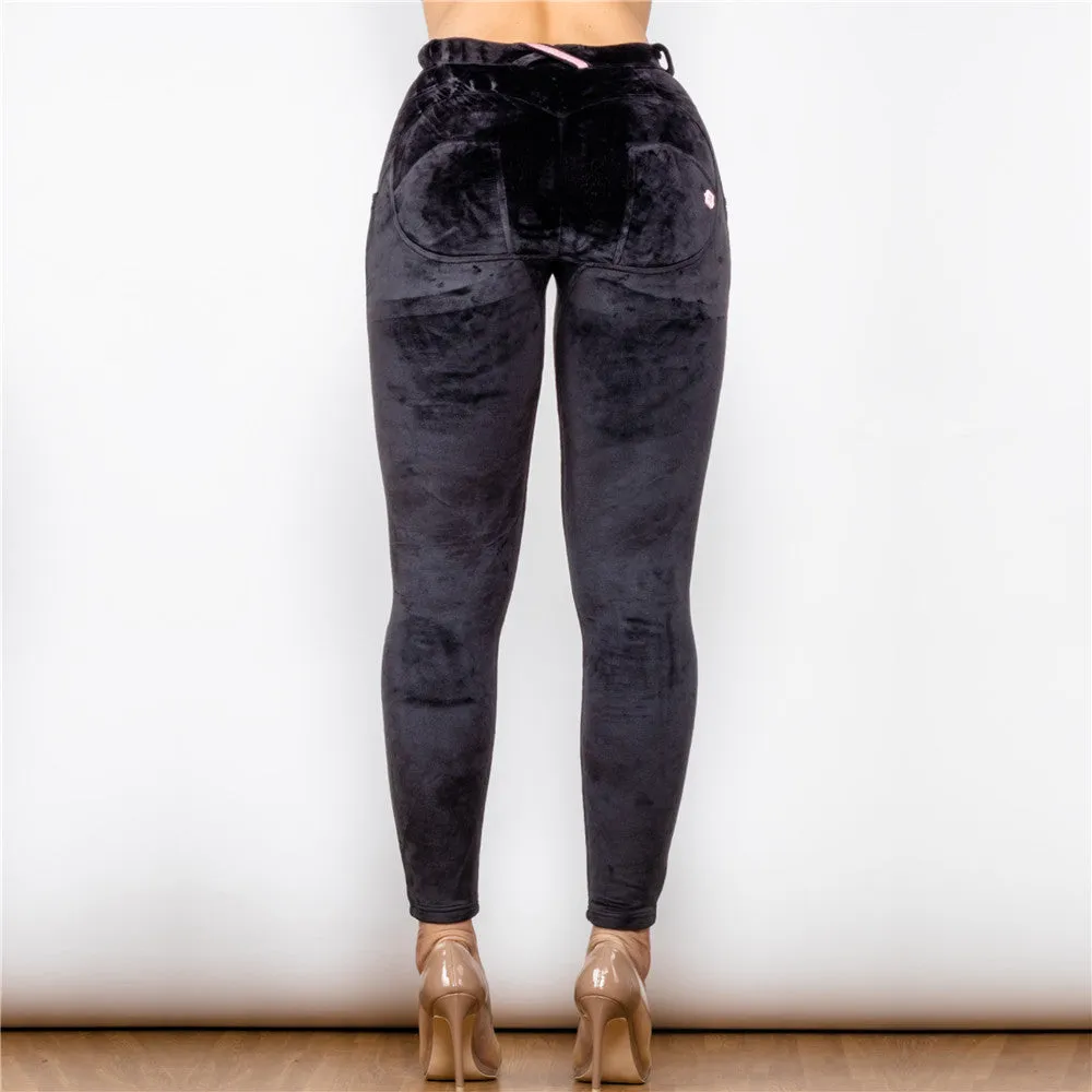 Middle Waist Black Chenille Leggings