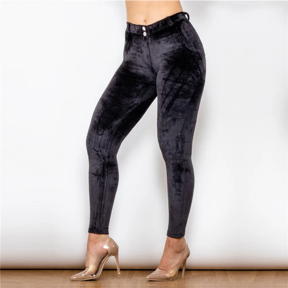 Middle Waist Black Chenille Leggings