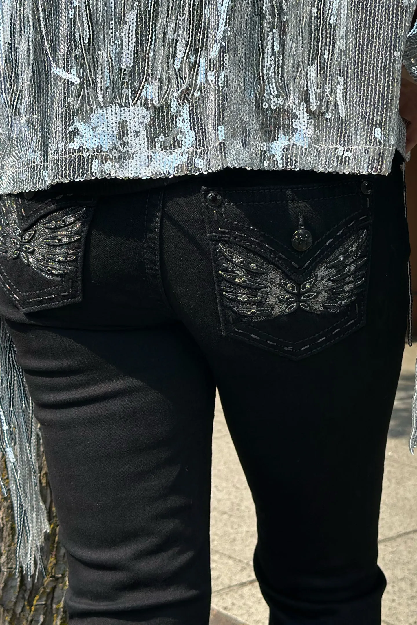 Miss Me "Back in Black" Winged Mid Rise Bootcut Jean