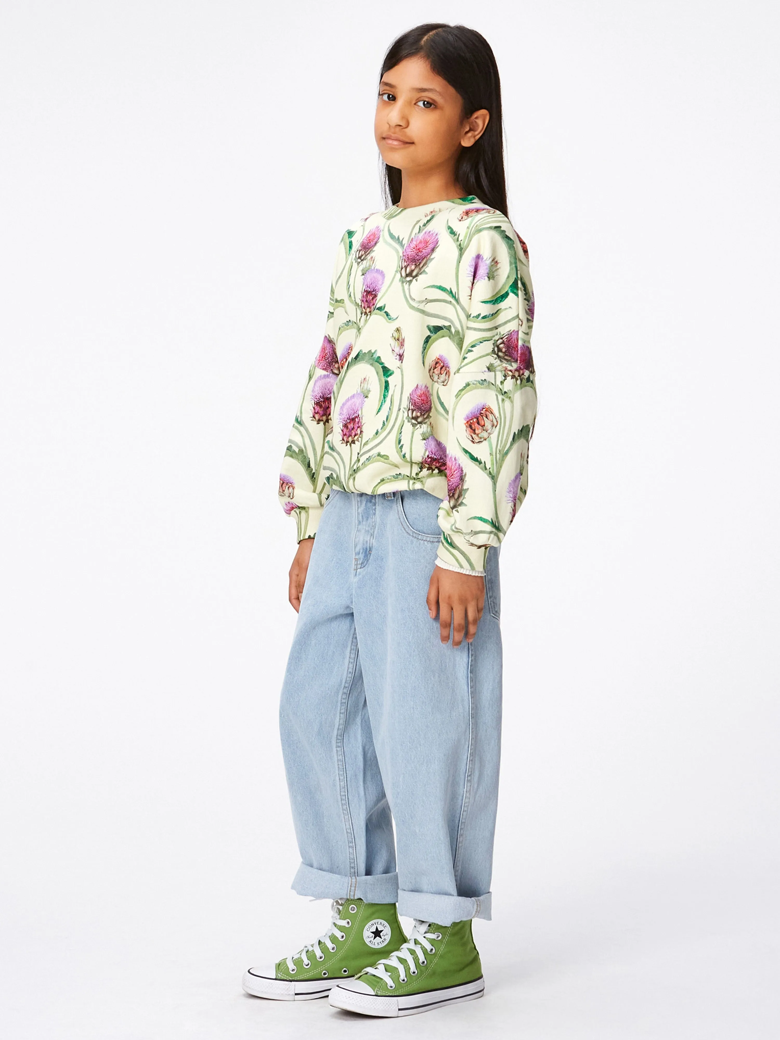 Molo Girls Artichoke Flower Sweatshirt in Green