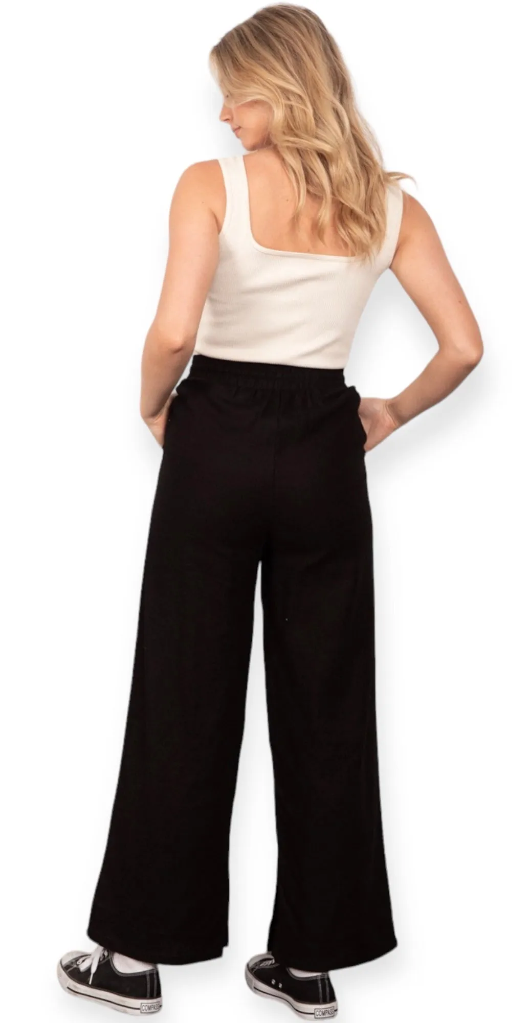 Monterey Summer Linen Wide Pants- Black