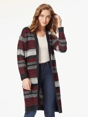 Multi-Striped Open Front Cardigan