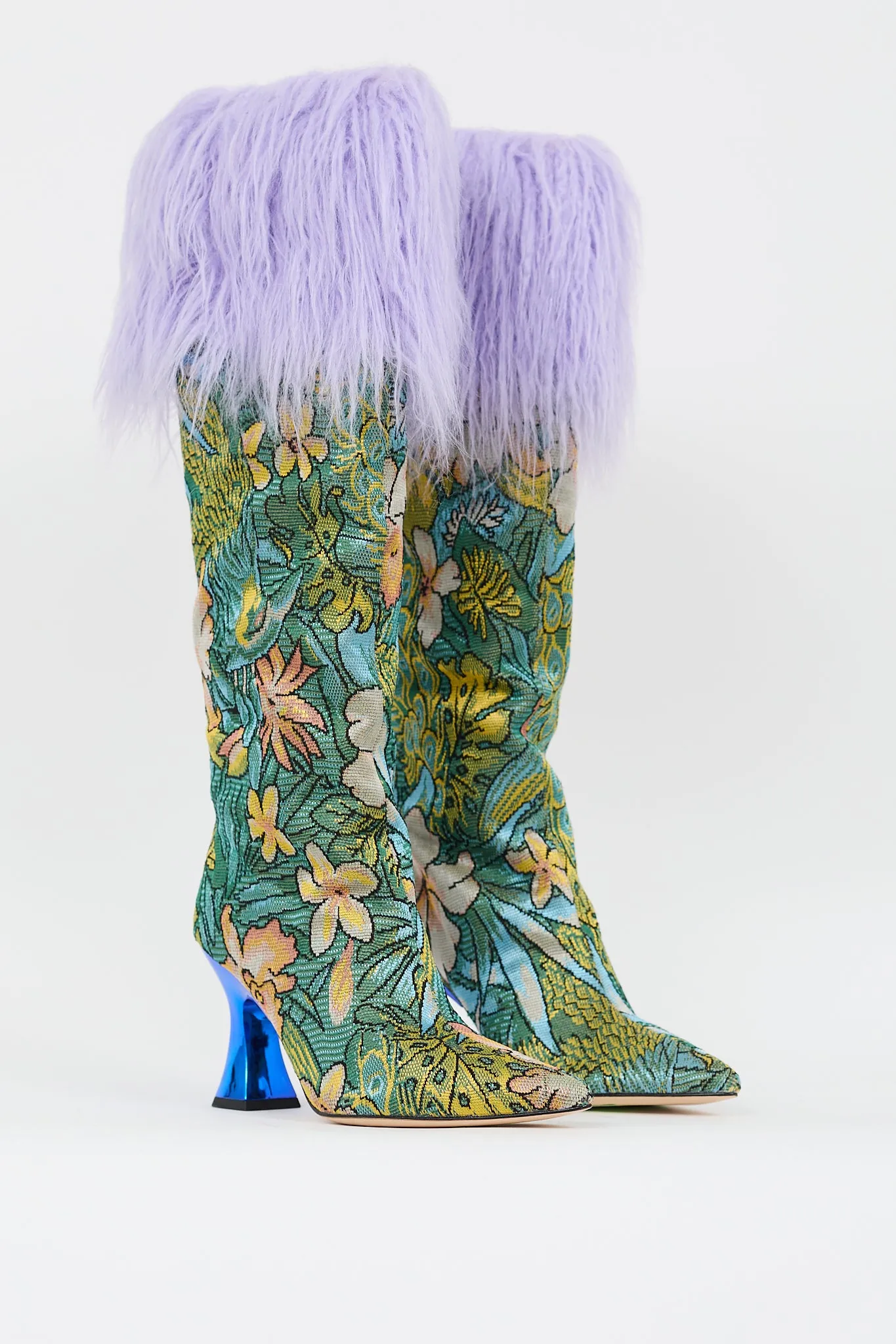 Multicolor Faux Fur Floral Jacquard Boot