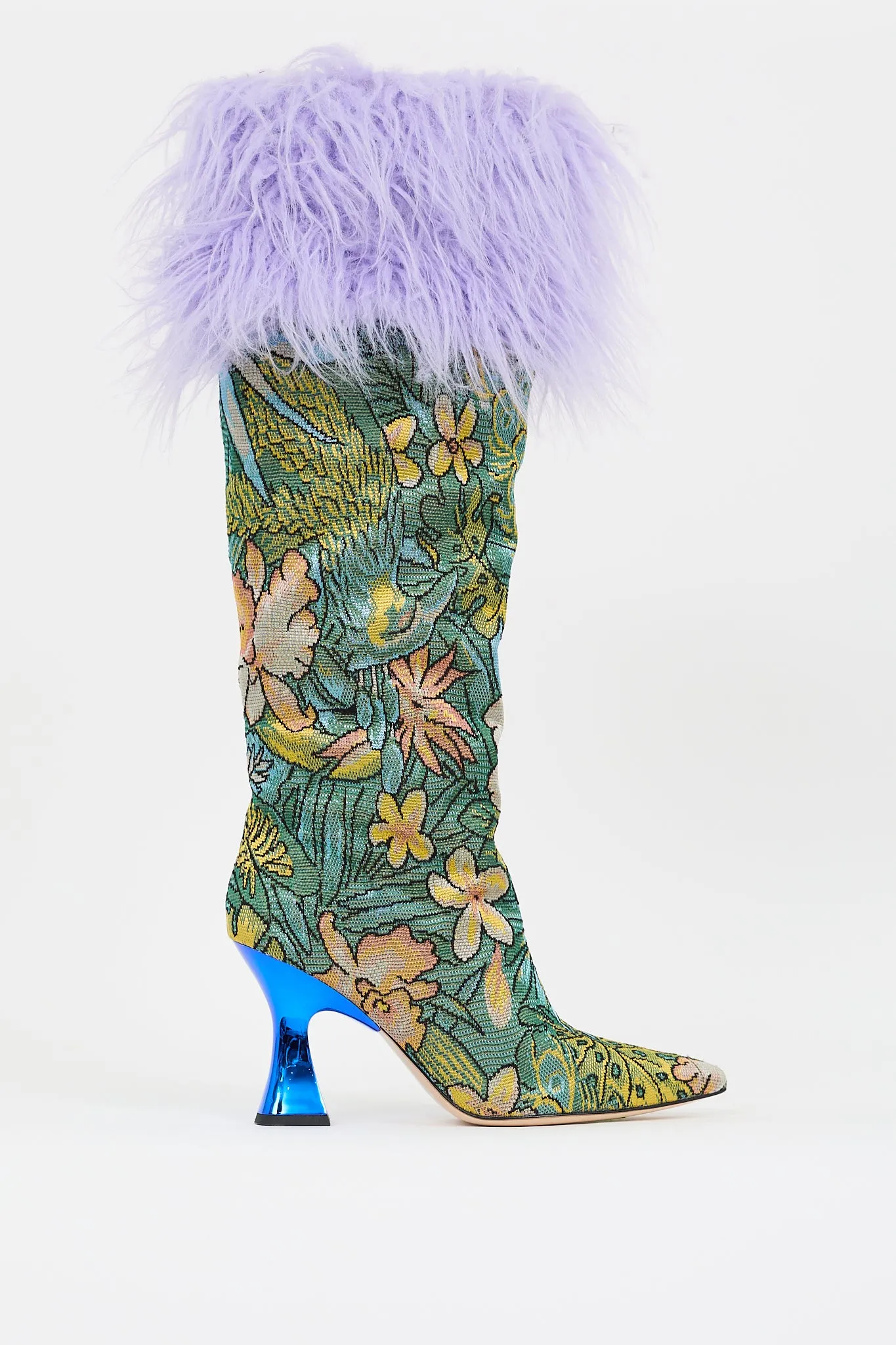 Multicolor Faux Fur Floral Jacquard Boot