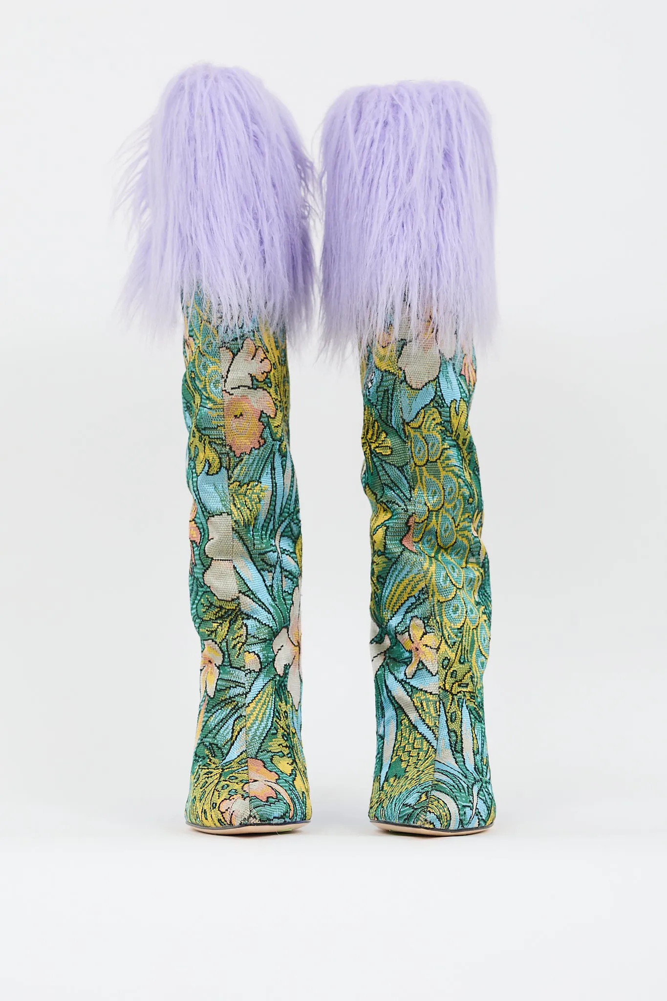 Multicolor Faux Fur Floral Jacquard Boot