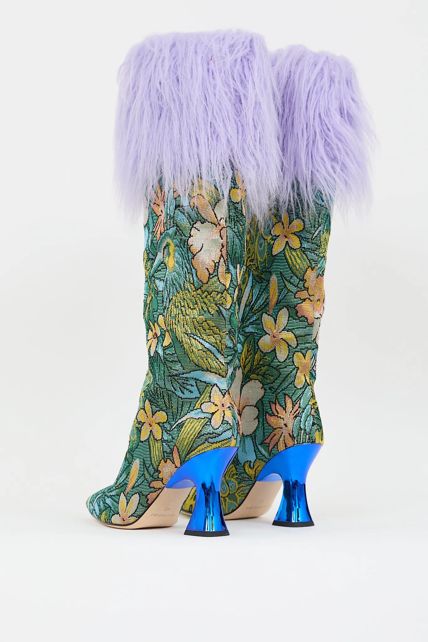 Multicolor Faux Fur Floral Jacquard Boot