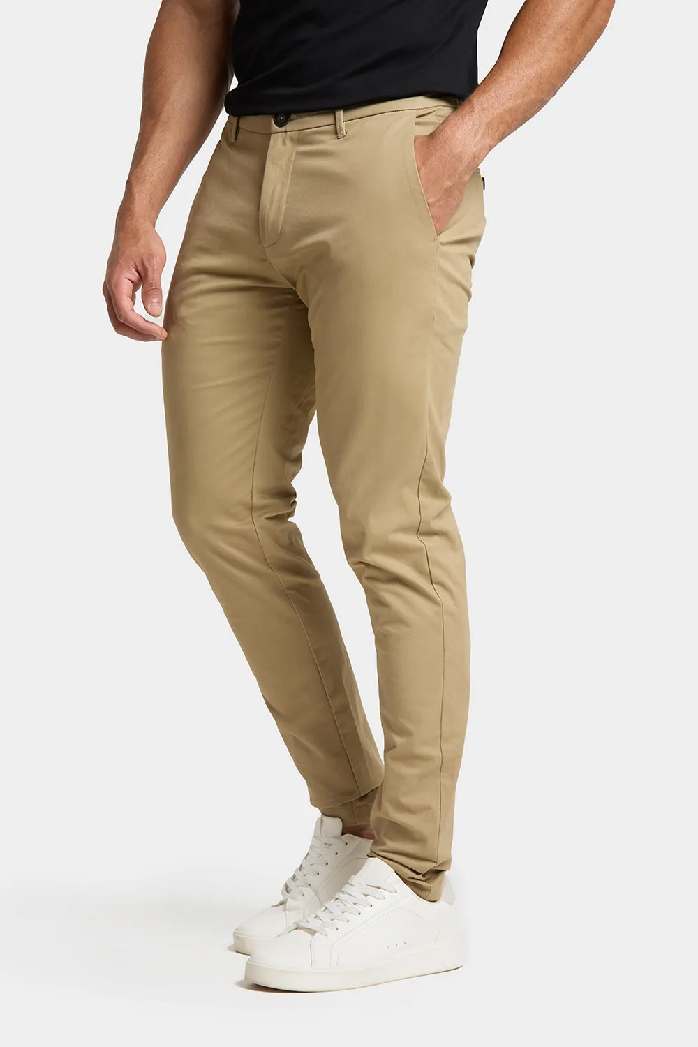 Muscle Fit Cotton Stretch Chino Trouser in Dark Stone