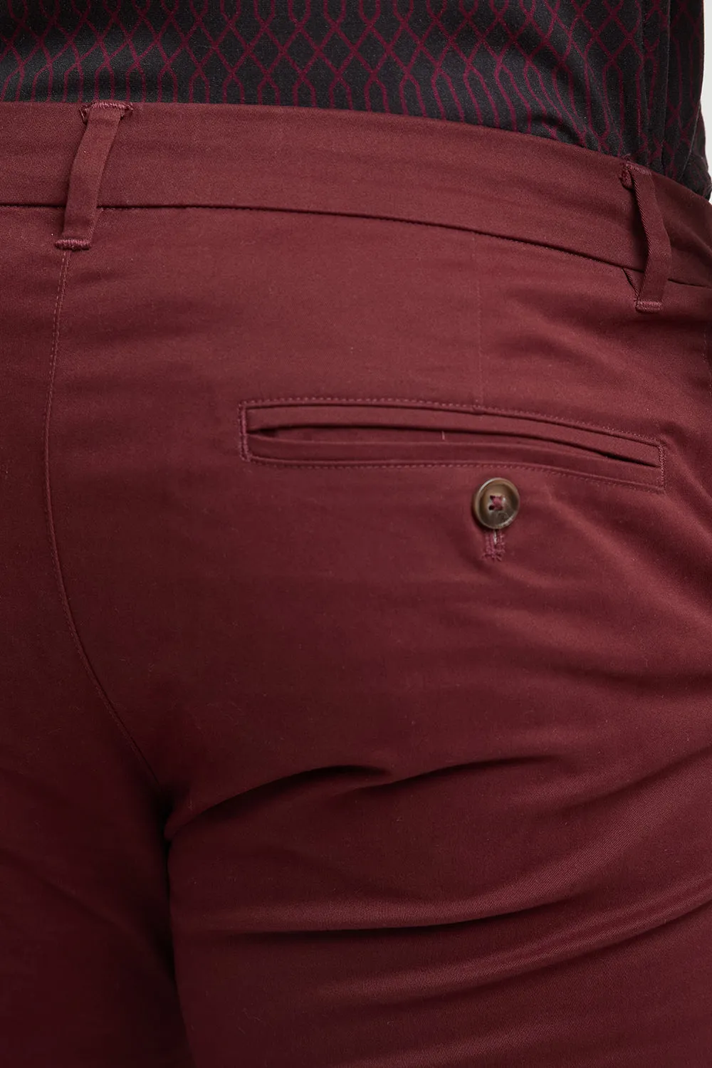 Muscle Fit Cotton Stretch Chino Trouser in Deep Burgundy