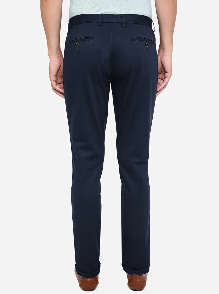 Navy Blue Dobby Uno Fit Casual Trouser | JadeBlue