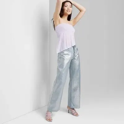 New - Wild Fable Women's High Rise Wide Metallic Relaxed Baggy Jeans